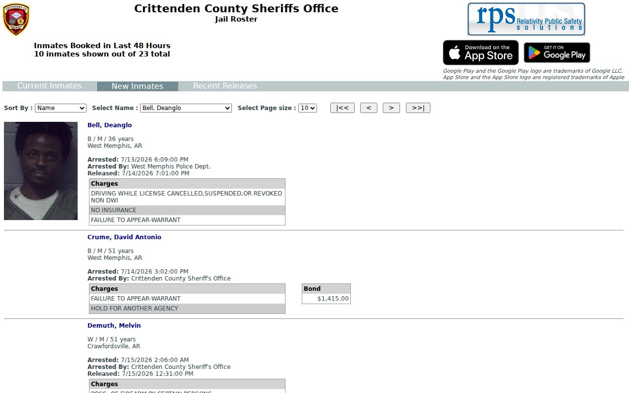 Crittenden County arrest lookup new inmates roster