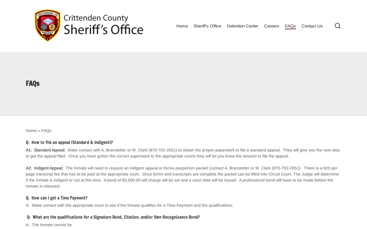 Crittenden County arrest lookup sheriff FAQ records details