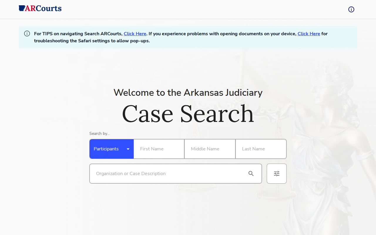 Crittenden County criminal court case search fields in Search ARCourts