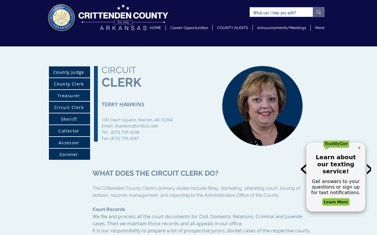 Crittenden County criminal court records Circuit Clerk page