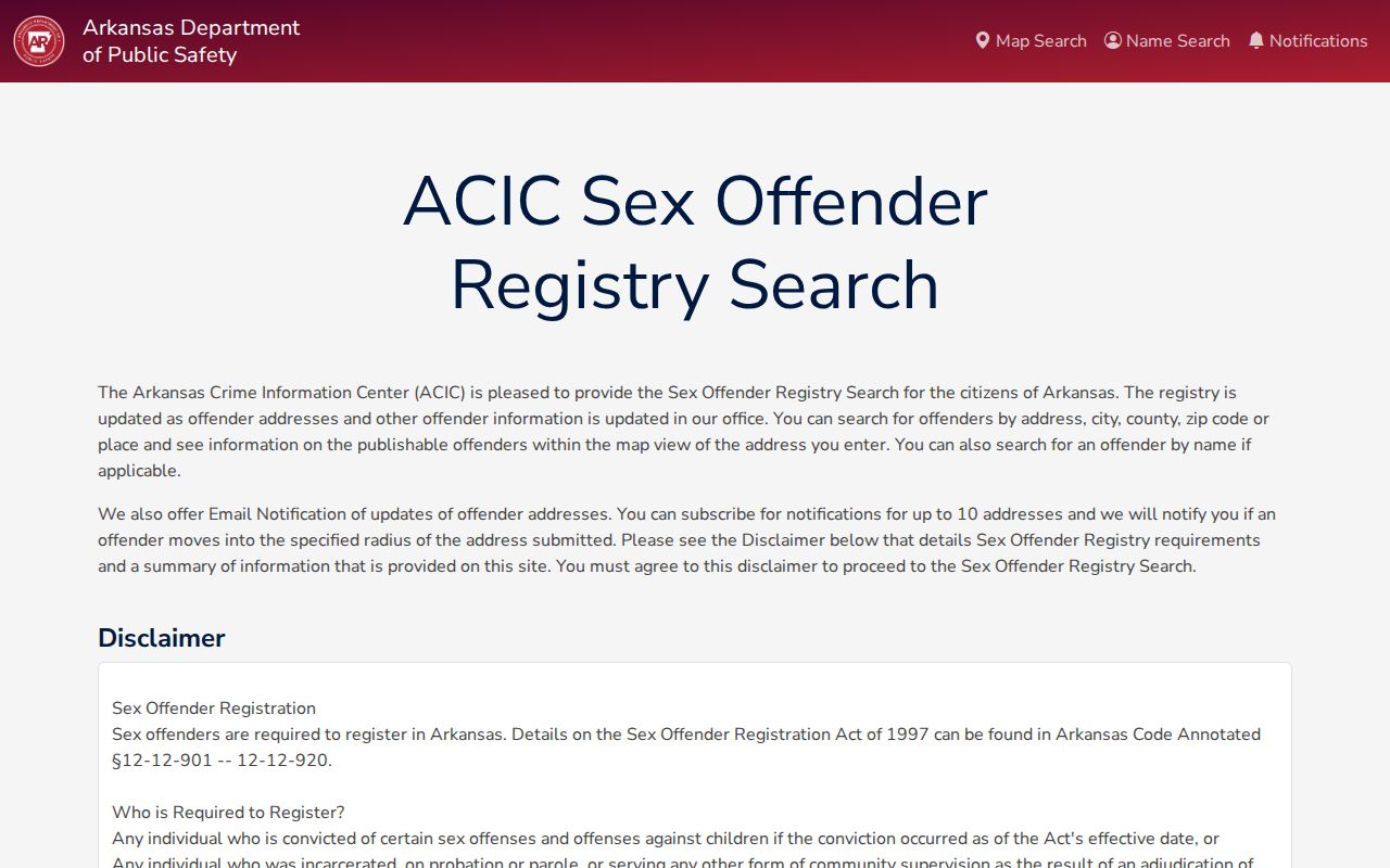 Crittenden County sex offender search in Arkansas Sex Offender Notification System map interface