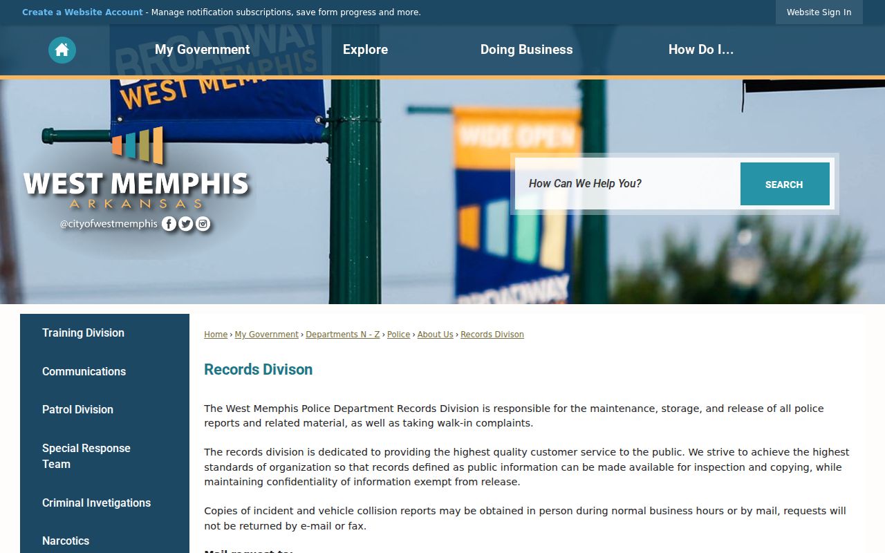 Crittenden County criminal records West Memphis Police Records Division request instructions
